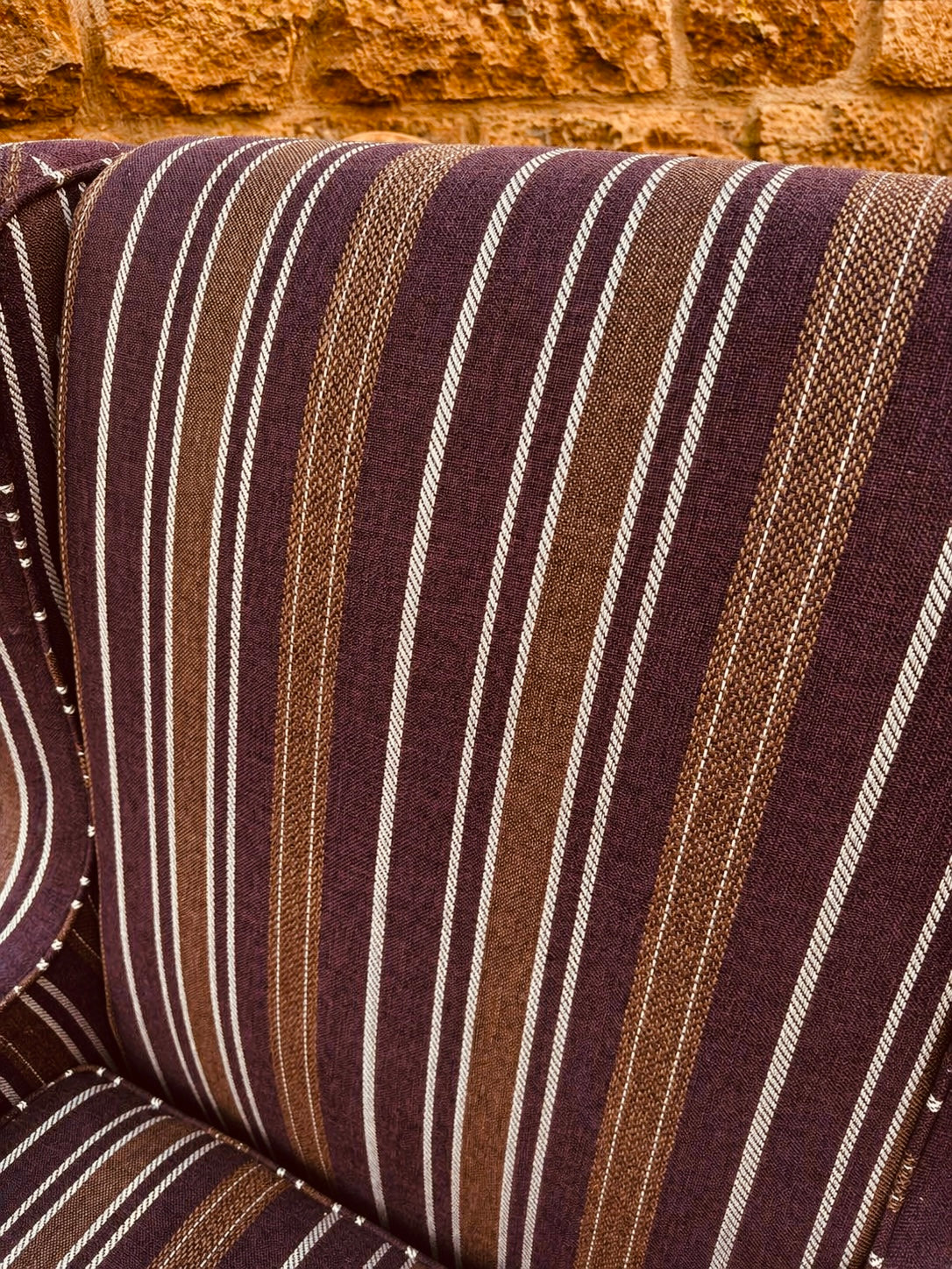 Wingback Armchair and Footstool Set – Striped Upholstered Accent Chair