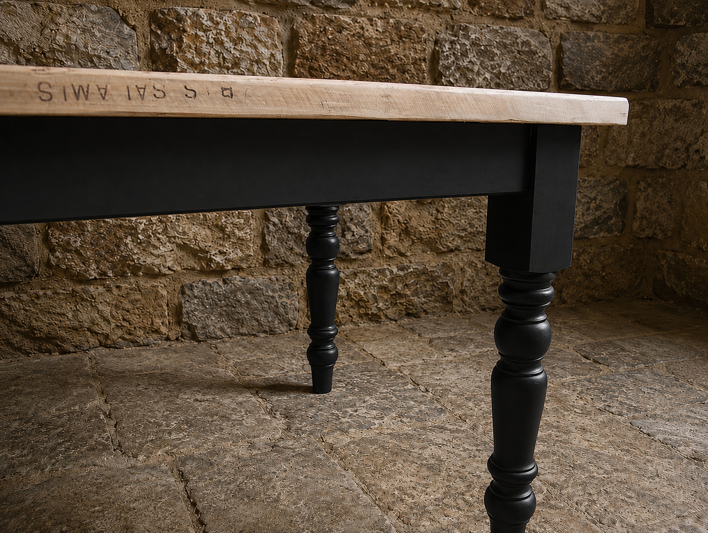Handmade 6ft Farmhouse Dining Table with Black Base | Bespoke Refectory Table | Custom Farrow & Ball Colours Available