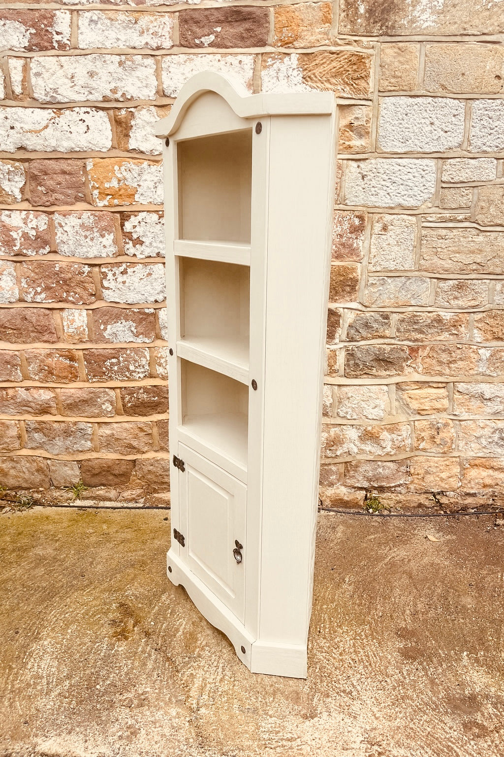 Vintage Corner Cabinet – Cream Painted Shelving Unit