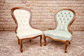 Pair of Vintage Balloon Back Chairs – Mid Century Victorian Style with Walnut Frames