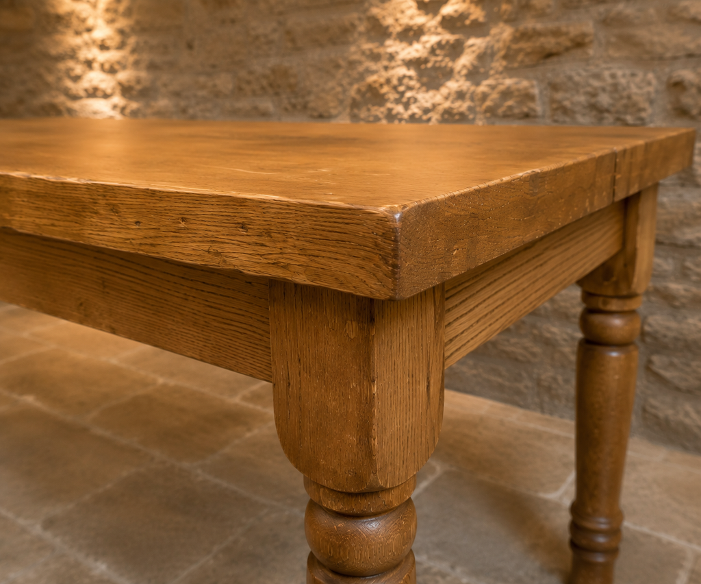 Early 20th Century Solid Oak Farmhouse Dining Table – Turned Legs