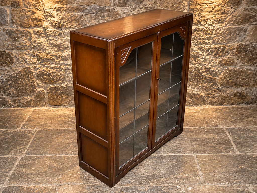 Antique Edwardian Mahogany Leaded Glass Bookcase & Display Cabinet c.1900