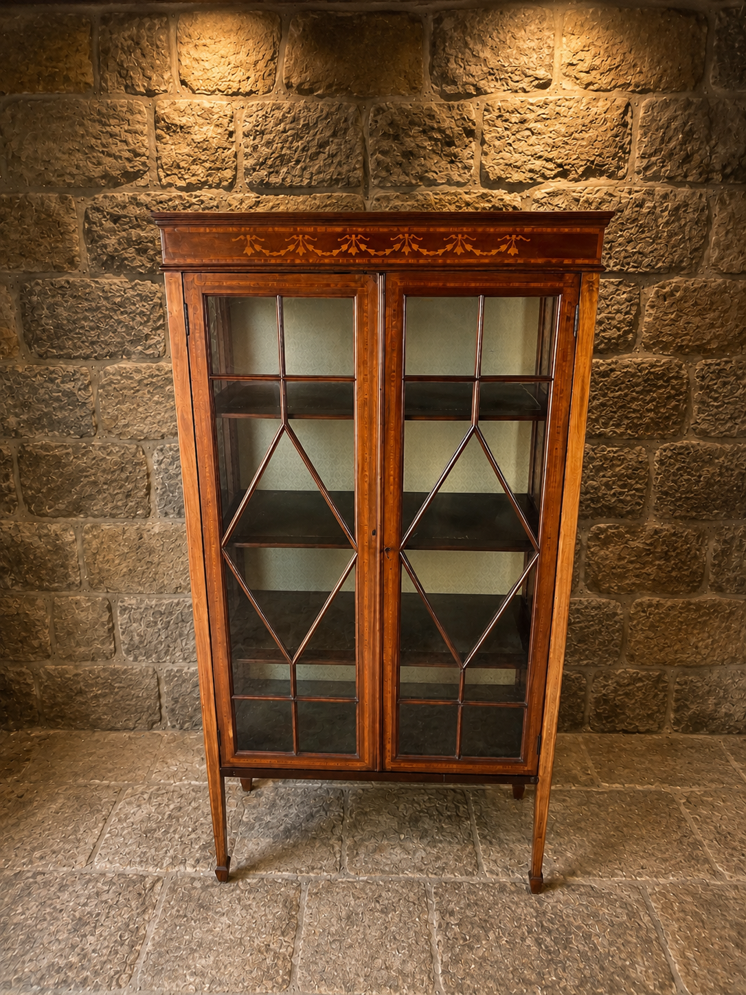 Circa 1905 Edwardian Inlaid Mahogany Glazed Display Cabinet