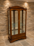 Vintage Mahogany Display Cabinet – Glazed China Cabinet with Glass Shelves & Storage Drawer
