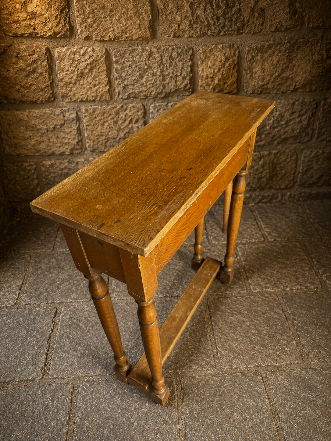Antique Edwardian Oak Console Table | Solid Oak Two Drawer Hall Table | Arts & Crafts Side Table