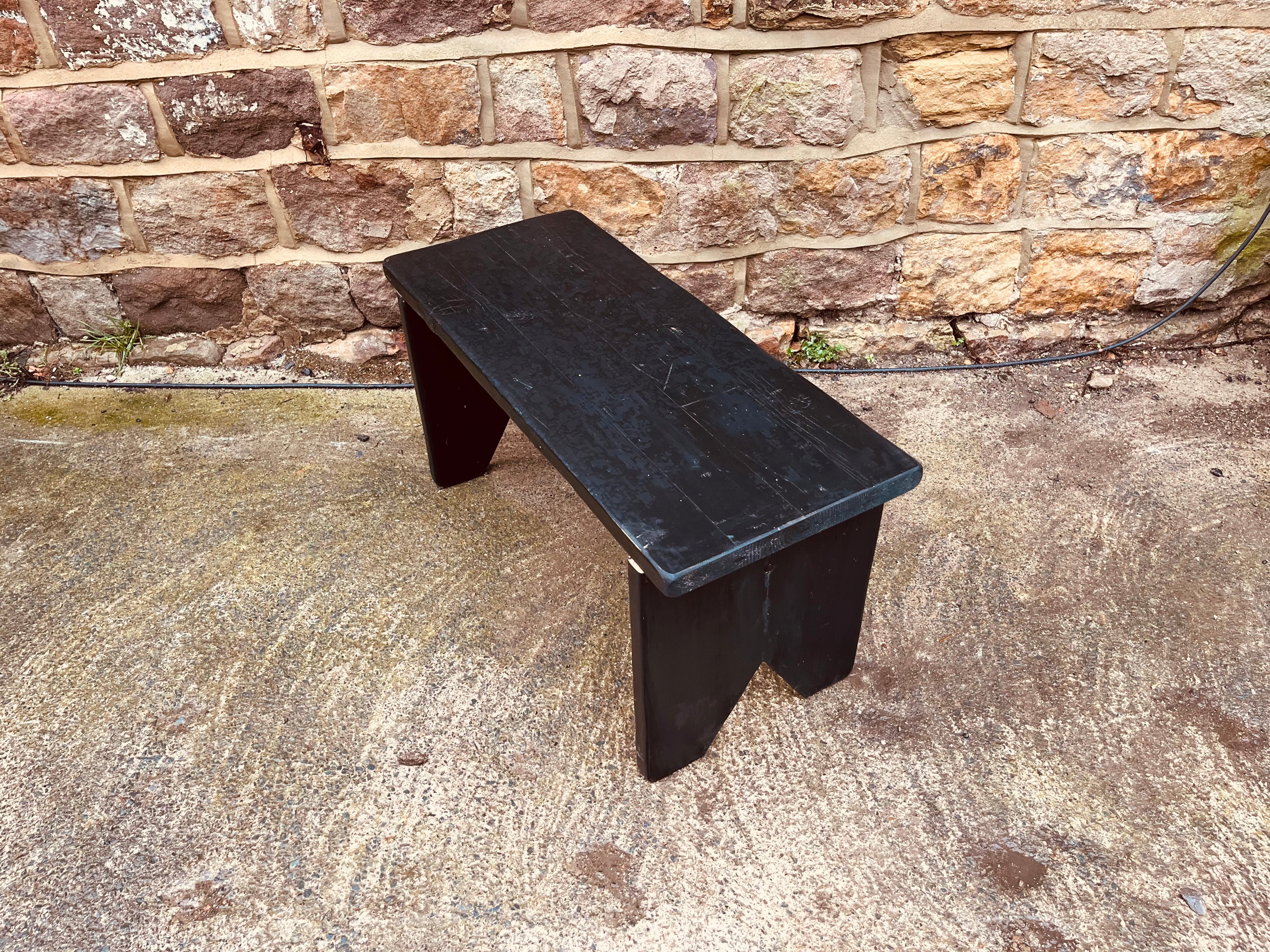 Rustic Black Wooden Bench – Vintage Handcrafted Stool / Hallway, Kitchen or Cottage Decor