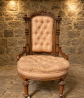 Victorian Walnut Button Back Library Chair | Antique Upholstered Nursing Chair | c.1875–1890