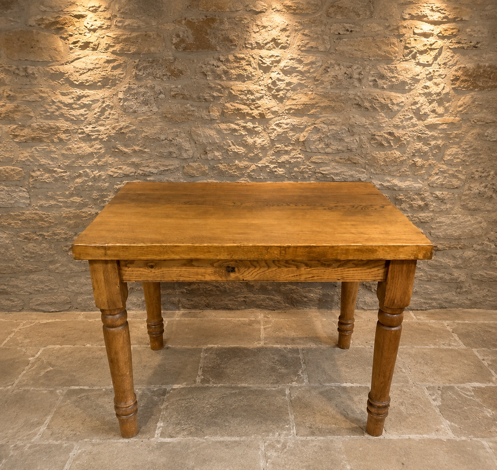 Early 20th Century Solid Oak Farmhouse Dining Table – Turned Legs