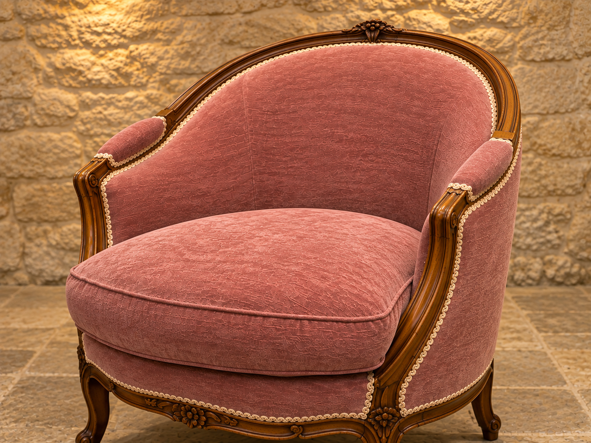 Pair of vintage Louis XV style armchairs in dusty rose pink