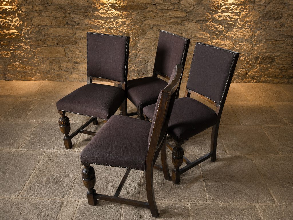 Set of Four Antique Oak Jacobean Revival Dining Chairs – Circa 1890–1910