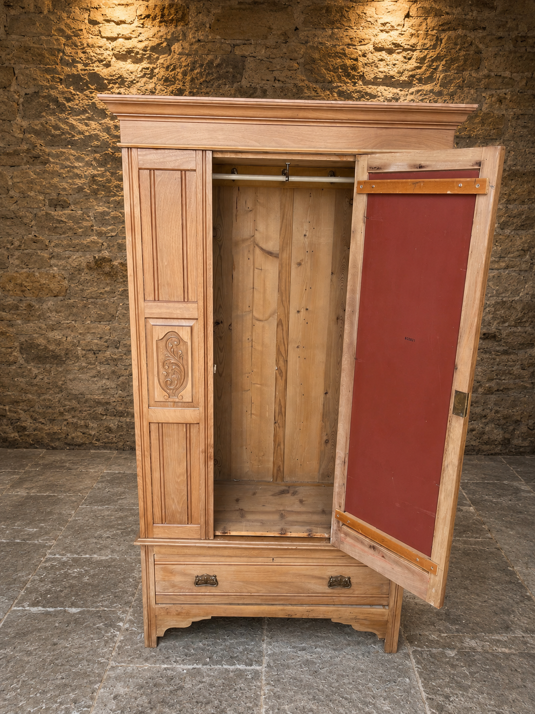 Antique Pine Mirrored Wardrobe – Late Victorian / Edwardian, Circa 1900