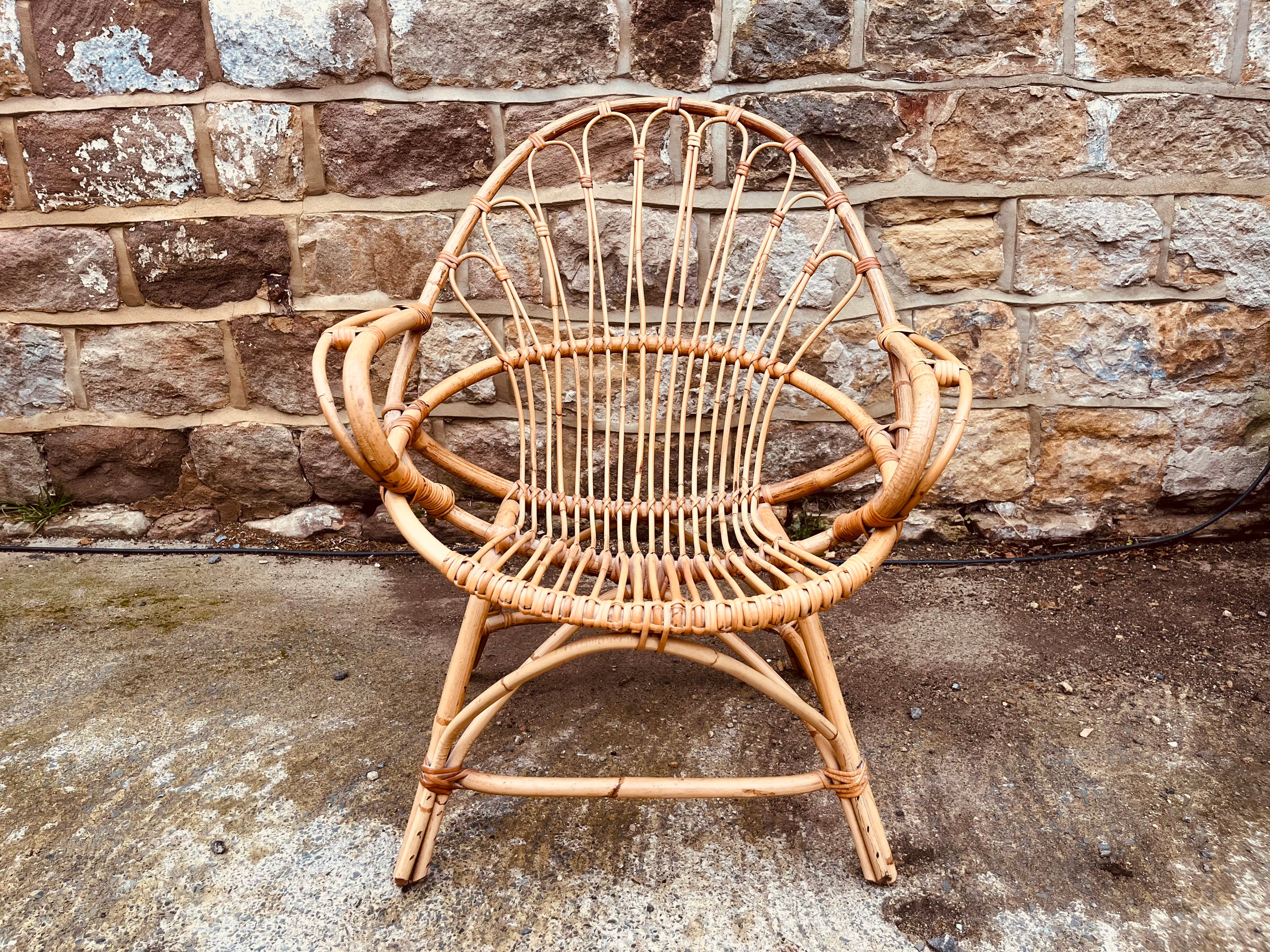 Boho Rattan Accent Chair – Vintage Wicker Armchair