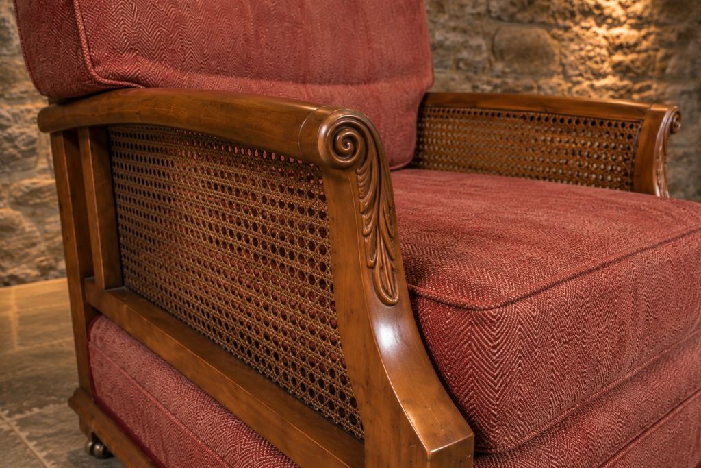 Pair of Antique 1930s Bergère Cane Library Armchairs