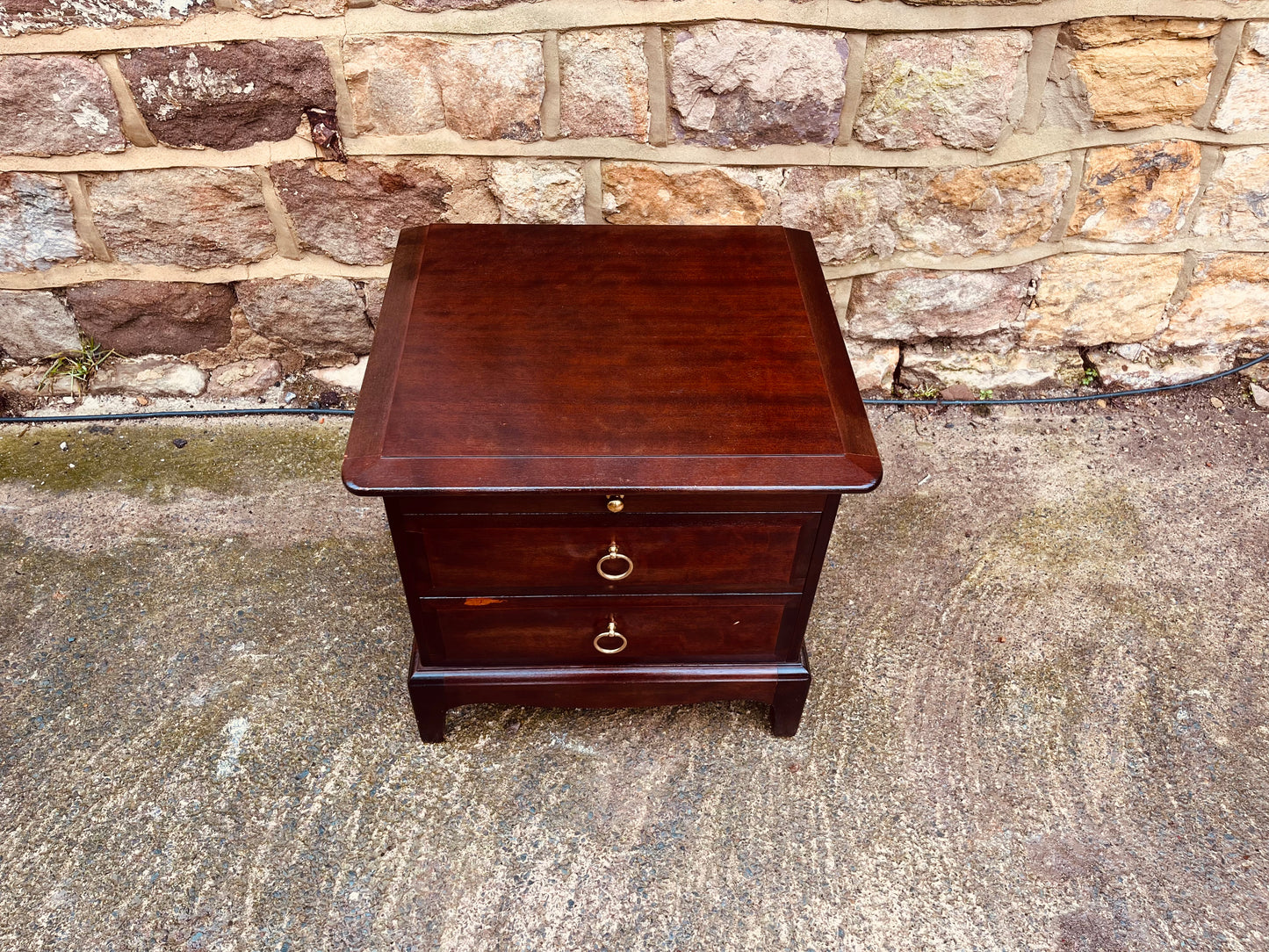 Vintage Mahogany Bedside Cabinet with Brass Ring Pulls