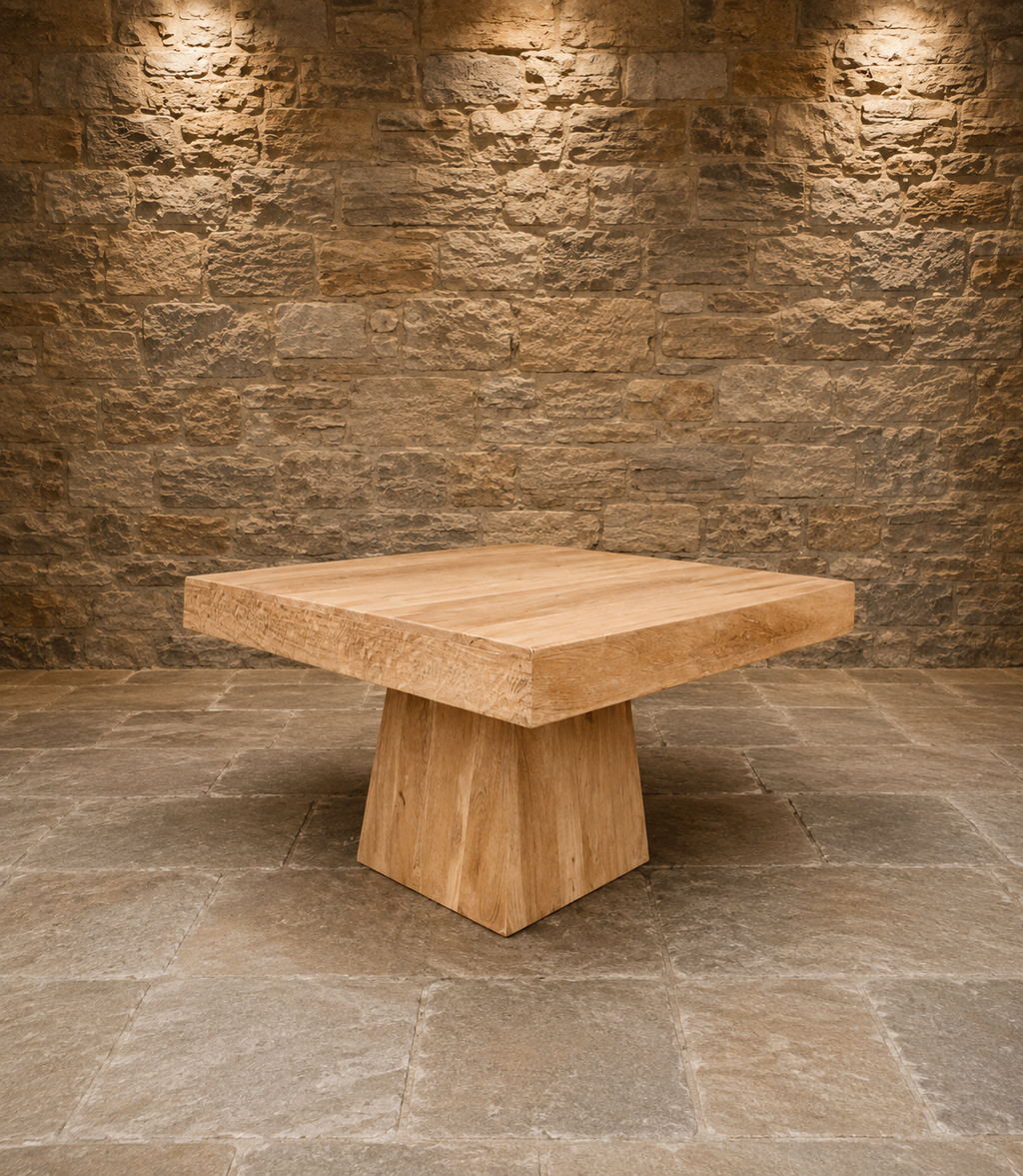 Large Solid Mango Wood Pedestal Dining Table – Sculptural Contemporary Statement Table