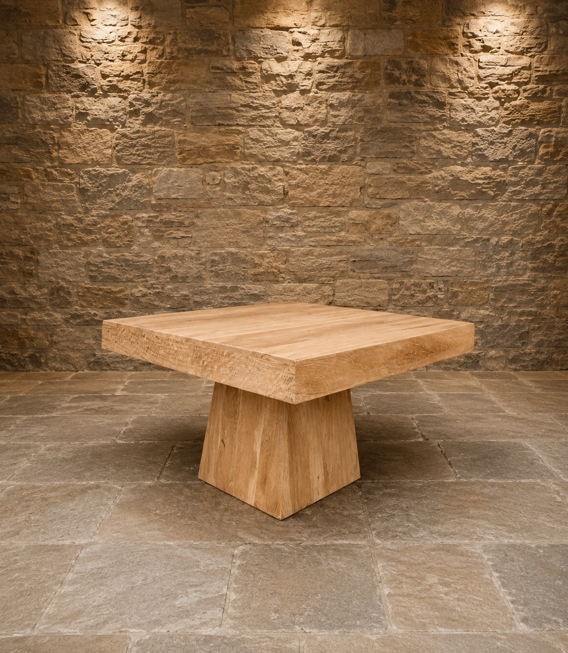Large Solid Mango Wood Pedestal Dining Table – Sculptural Contemporary Statement Table