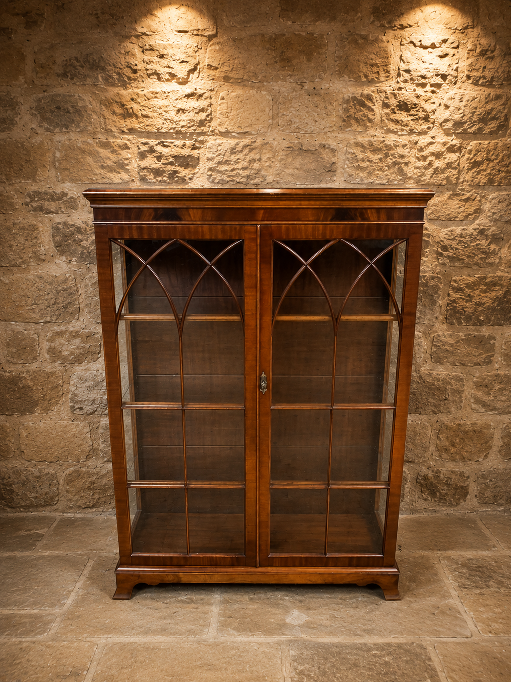 Antique Regency Flame Mahogany Glazed Bookcase Display Cabinet with Gothic Astragal Doors | c.1825–1845
