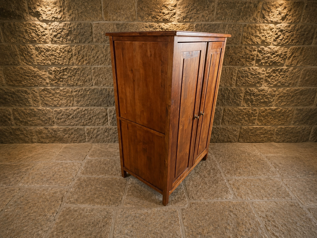 Solid Hardwood Two Door Storage Cabinet – Rustic Tall Cupboard