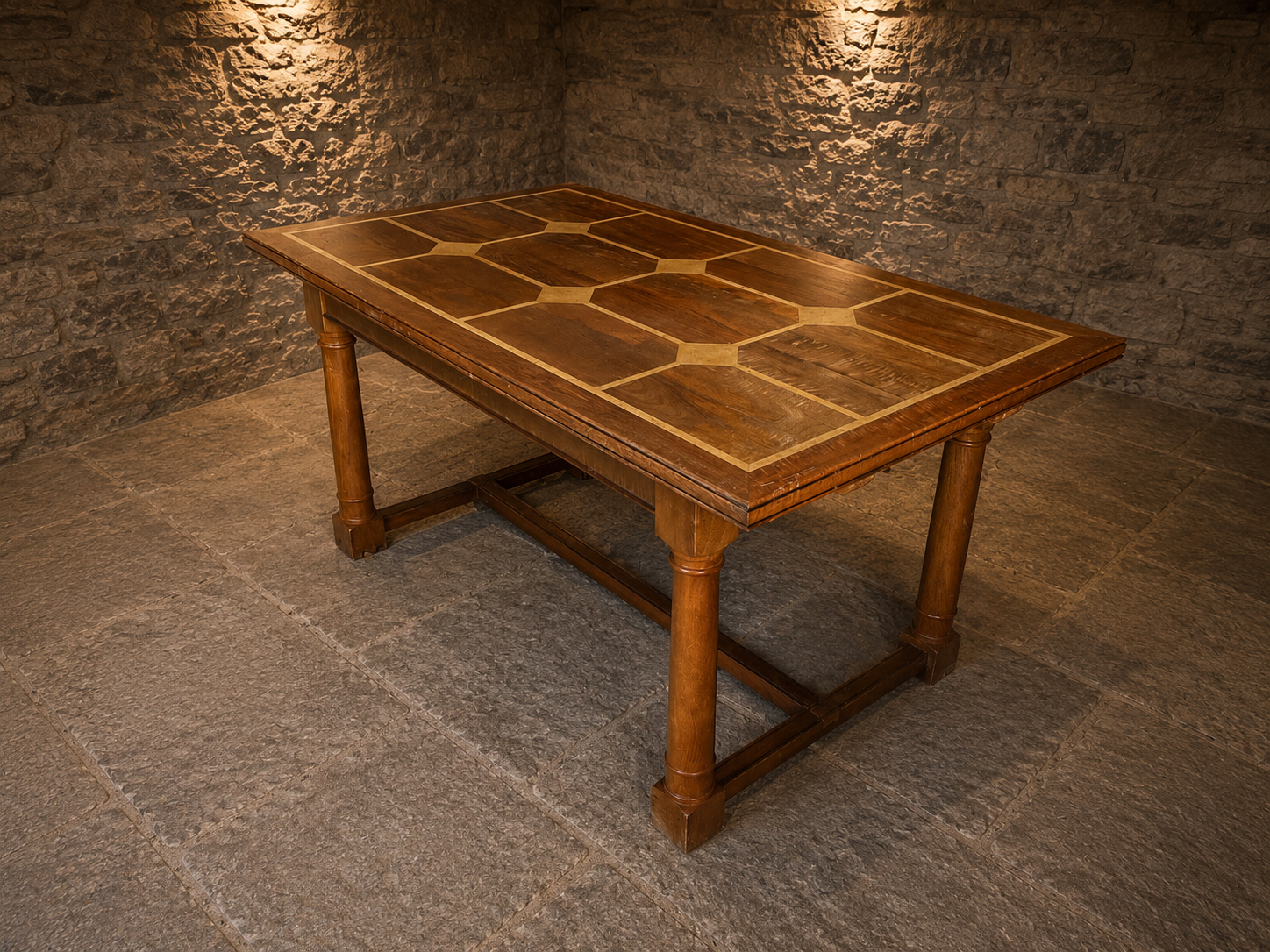 Antique Oak Refectory Draw Leaf Dining Table c.1920–1940 | Parquetry Top Extending Dining Table