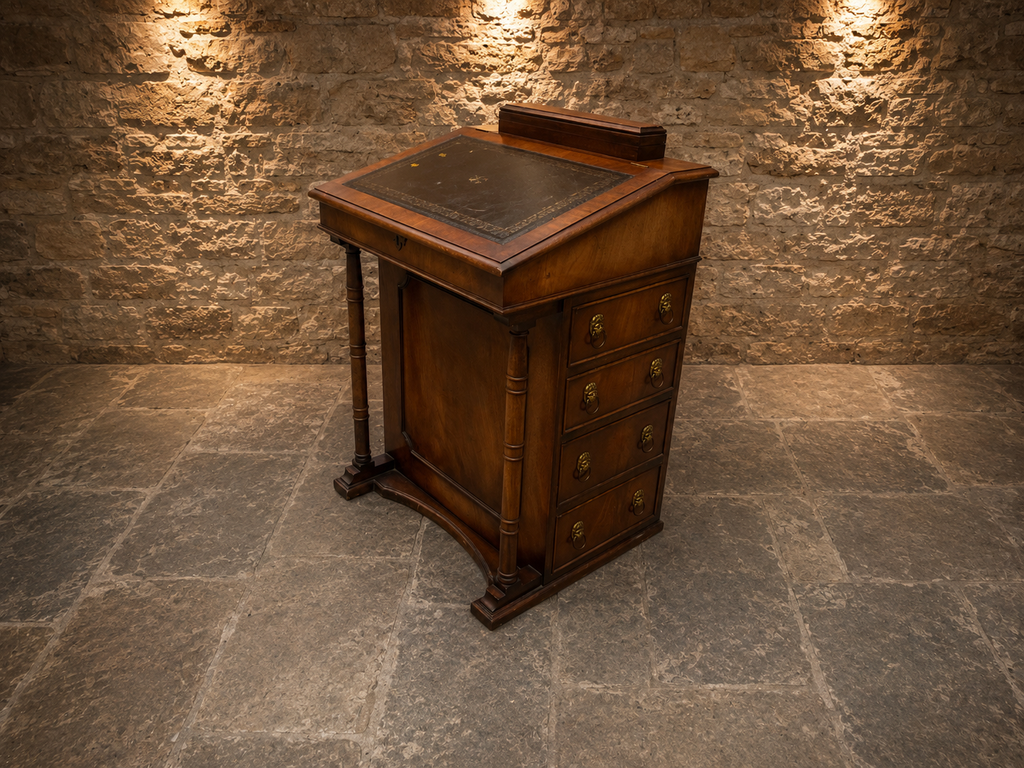 Antique Davenport Writing Desk – Circa 1880–1910 – Leather Top & Fitted Interior