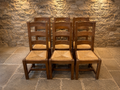 Set of 6 Vintage Rustic Ladder Back Dining Chairs with Woven Rush Seats