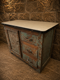 Antique Industrial Pine Sideboard | Original Painted Workshop Cabinet | Metal Top Storage Cabinet | Rustic Kitchen Island