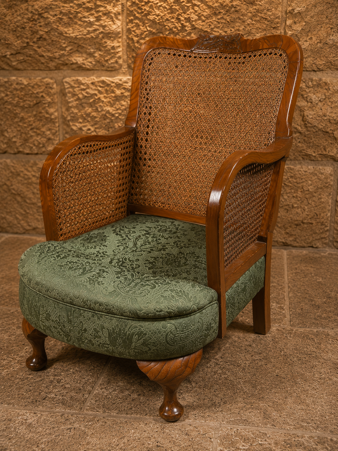Pair of Vintage Art Deco Bergère Armchairs | Walnut & Cane Accent Chairs | Elegant Lounge Seating