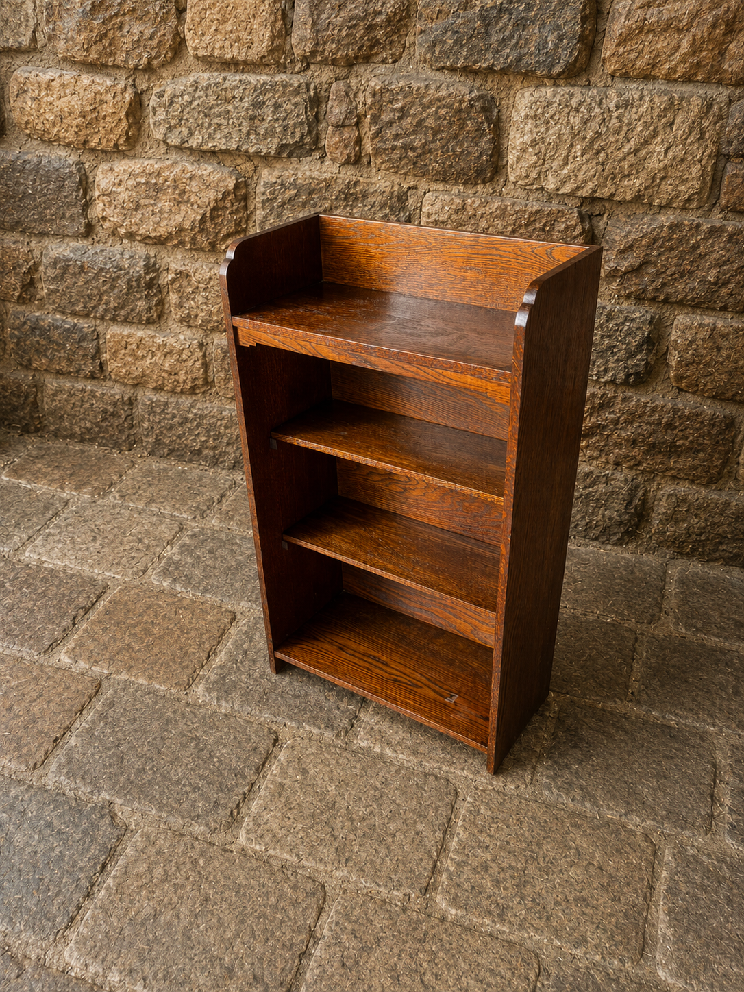 Antique Oak Open Bookcase – Arts & Crafts Tiger Oak Shelving Unit