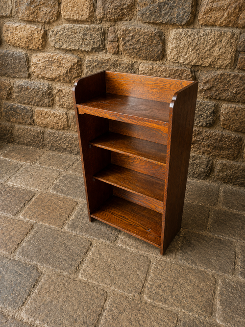 Antique Oak Open Bookcase – Arts & Crafts Tiger Oak Shelving Unit