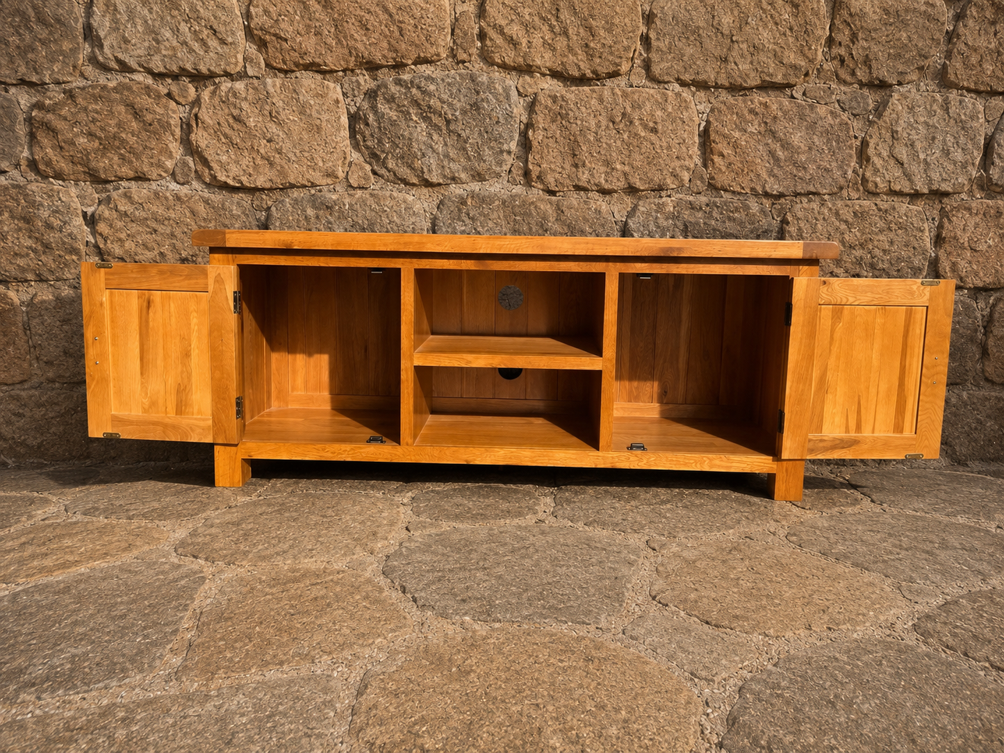 Solid Oak Farmhouse TV Unit with Storage | Rustic Oak Media Cabinet