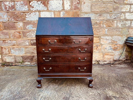 Mahogany Bureau Writing Desk with Drop Front & Ball & Claw Feet – Vintage Home Office Storage (c.1920–1940)