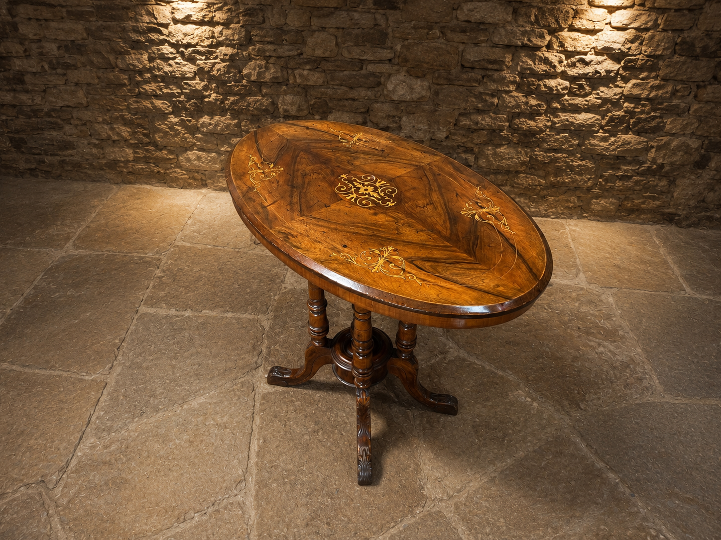 Victorian Burr Walnut Marquetry Centre Table | Antique Oval Walnut Occasional Table | English Circa 1860–1880