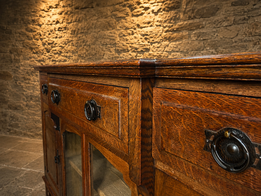 Antique Edwardian Figured Oak Sideboard c.1900 – Glazed Country House Buffet Cabinet