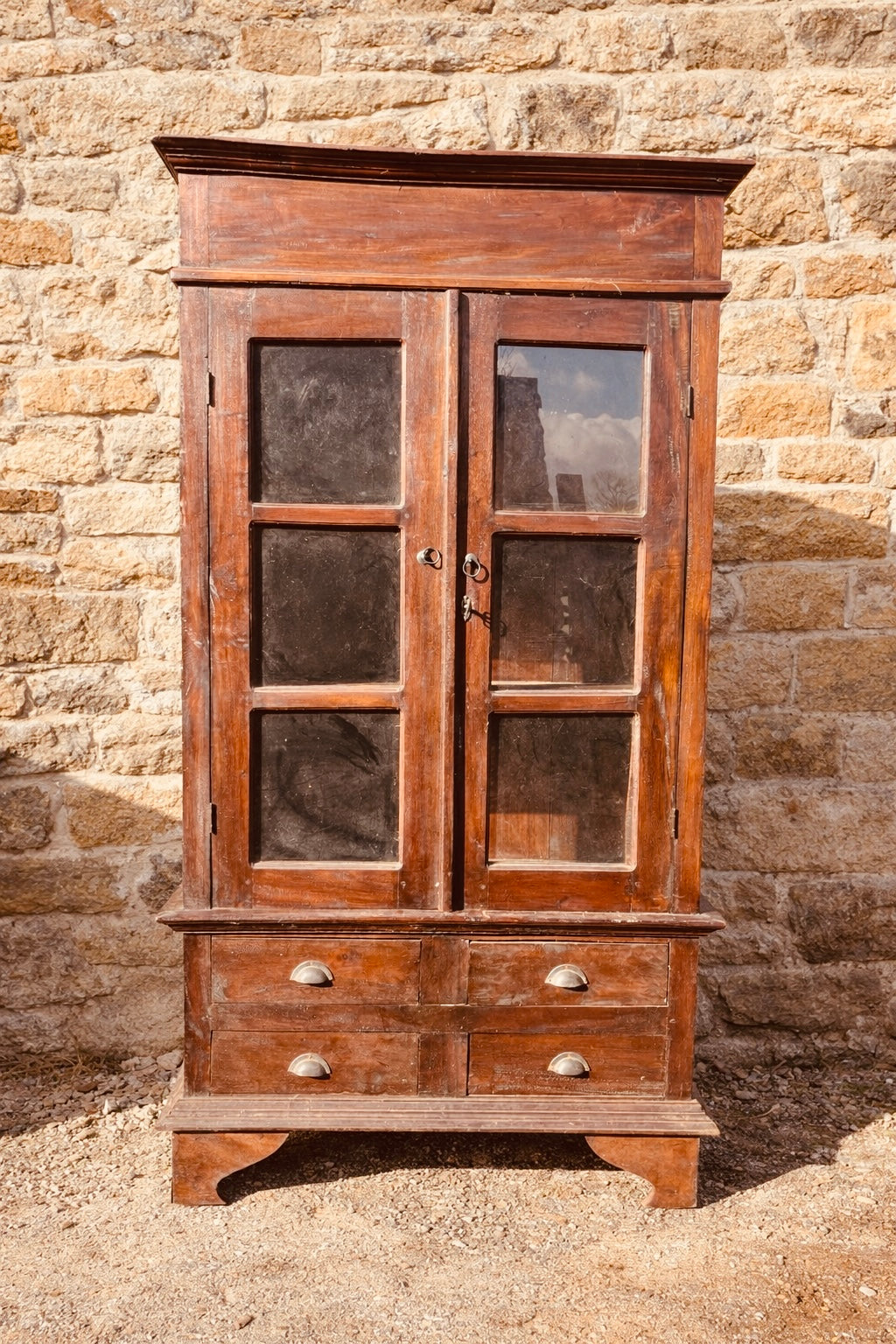 Victorian Rustic Glazed Cabinet With Drawers