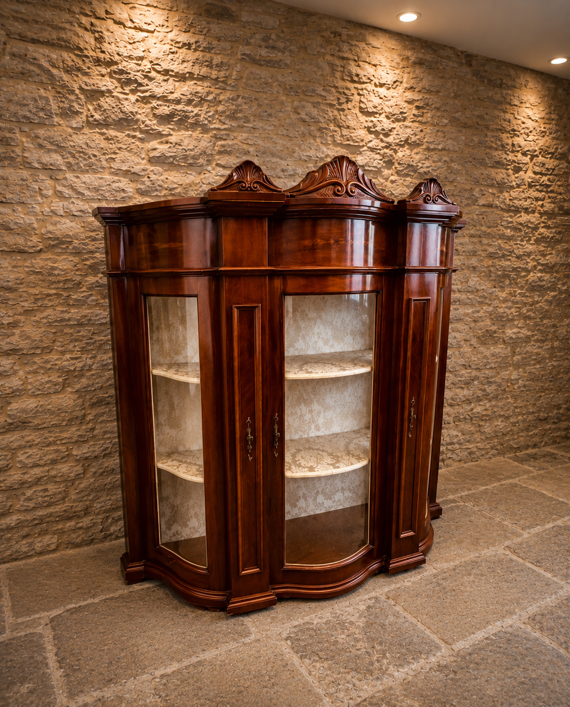 Antique Edwardian Inlaid Mahogany Bow Front Display Cabinet | Satinwood Inlaid China Cabinet | Circa 1905