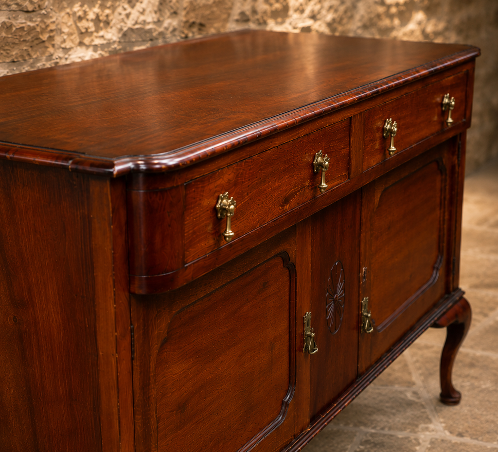 Vintage Georgian Style Mahogany Sideboard – Three Drawer Buffet Cabinet with Cupboard Storage