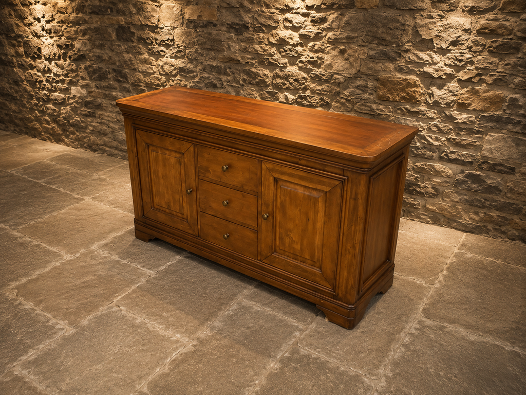 Large French Provincial Cherry Wood Sideboard | Country Farmhouse Buffet Cabinet