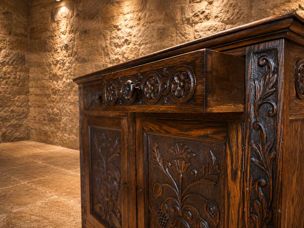 Antique Arts & Crafts Oak Sideboard – Edwardian Carved Oak Cabinet | Liberty Style Server with Floral Carvings