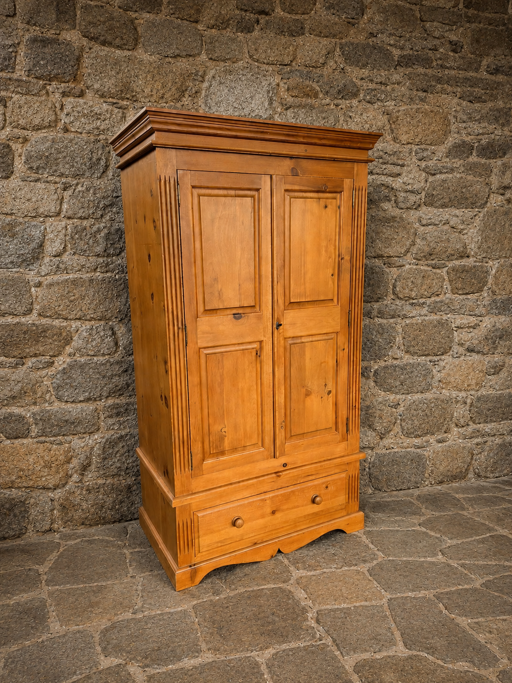 Rustic Farmhouse Pine Wardrobe Armoire with Drawer