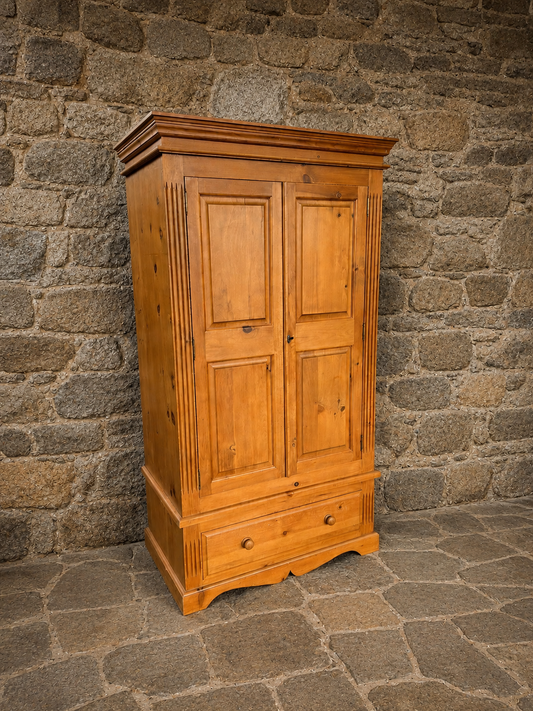 Rustic Farmhouse Pine Wardrobe Armoire with Drawer