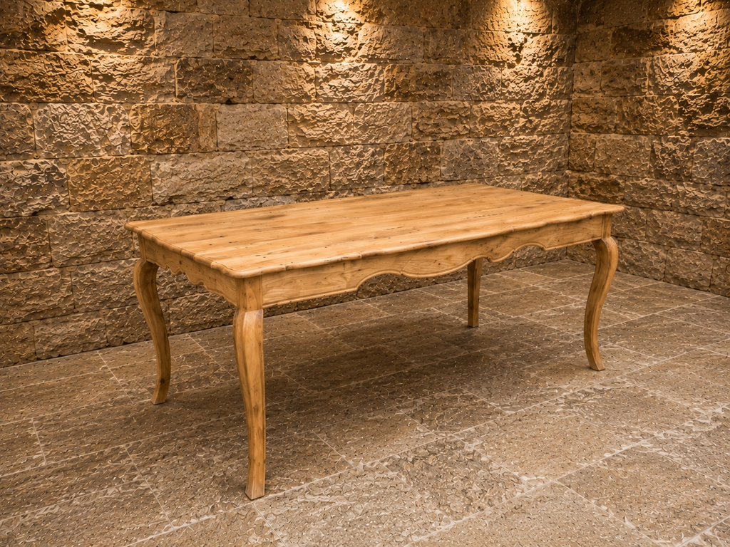 Large French Provincial Solid Elm Dining Table – Louis XV Style Farmhouse Table