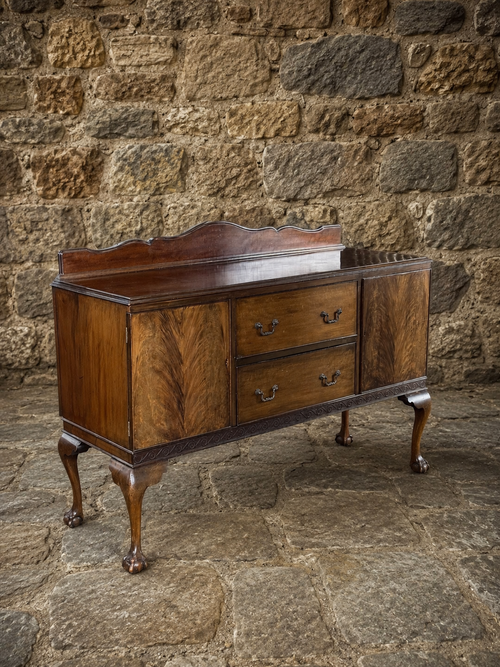 Antique Georgian Revival Mahogany Sideboard – Flame Mahogany Serving Cabinet