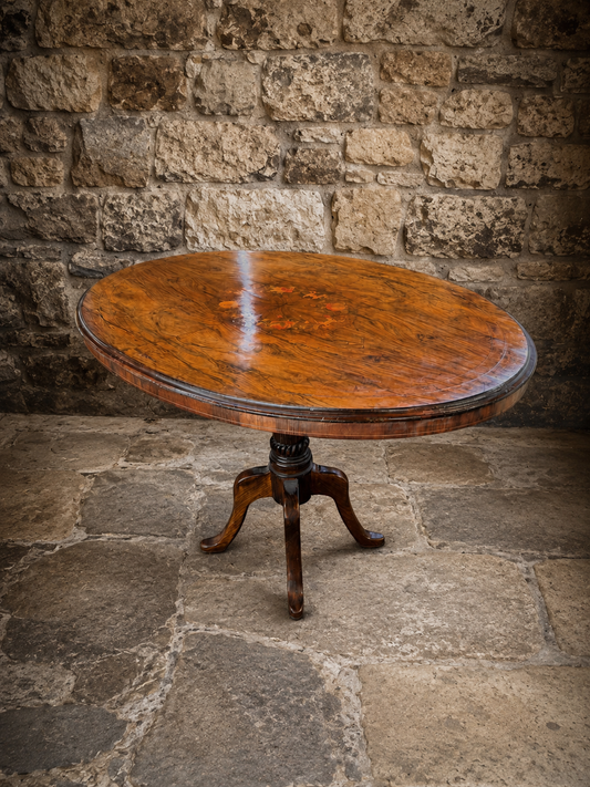 Victorian Burr Walnut Marquetry Tilt Top Breakfast Table c.1870