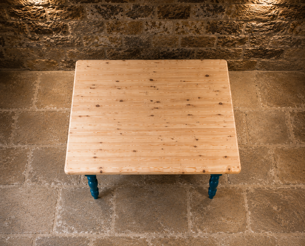 Rustic Farmhouse Solid Pine Dining Table | Blue Painted Country Kitchen Table | Handmade Farmhouse Table
