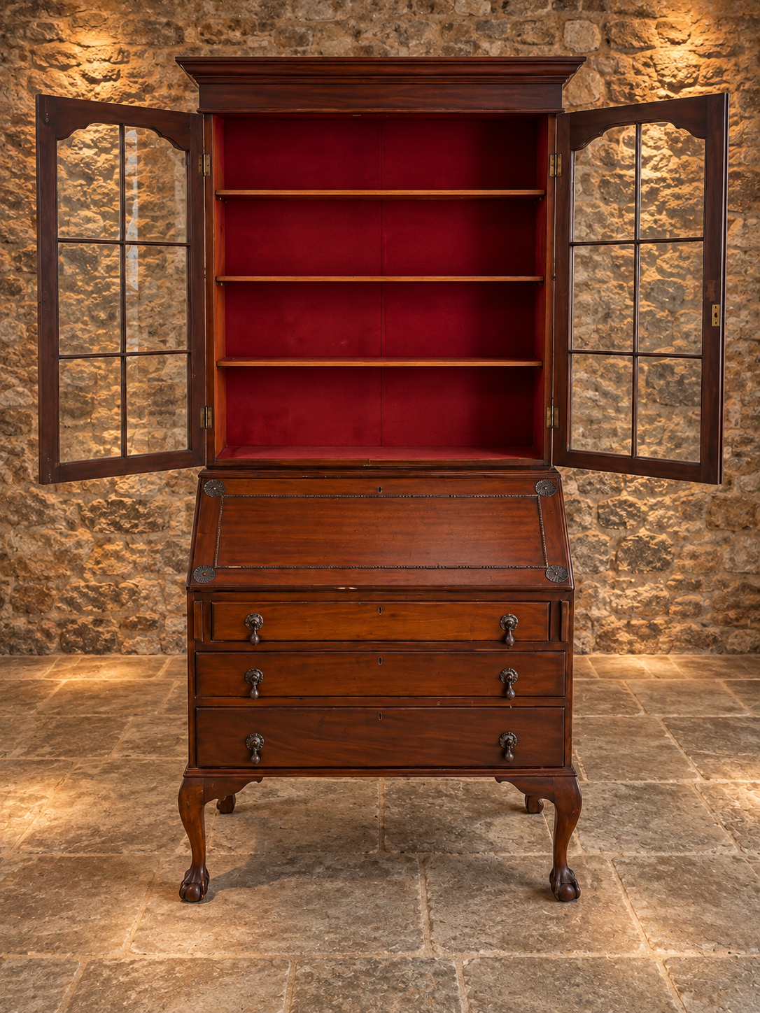 Edwardian Mahogany Bureau Bookcase | Glazed Display Cabinet & Writing Desk