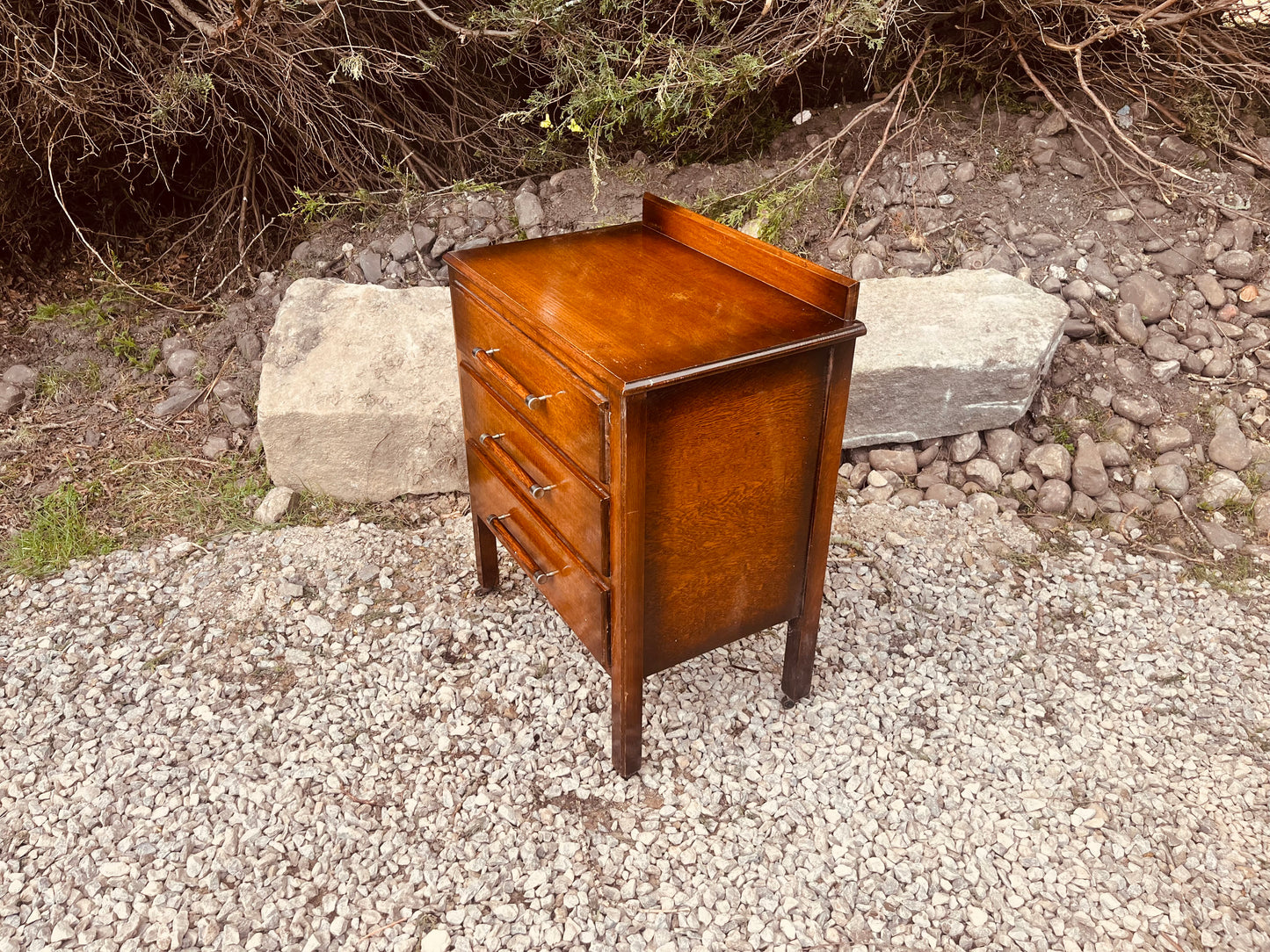 Mid Century Oak Bedside Table with Three Drawers