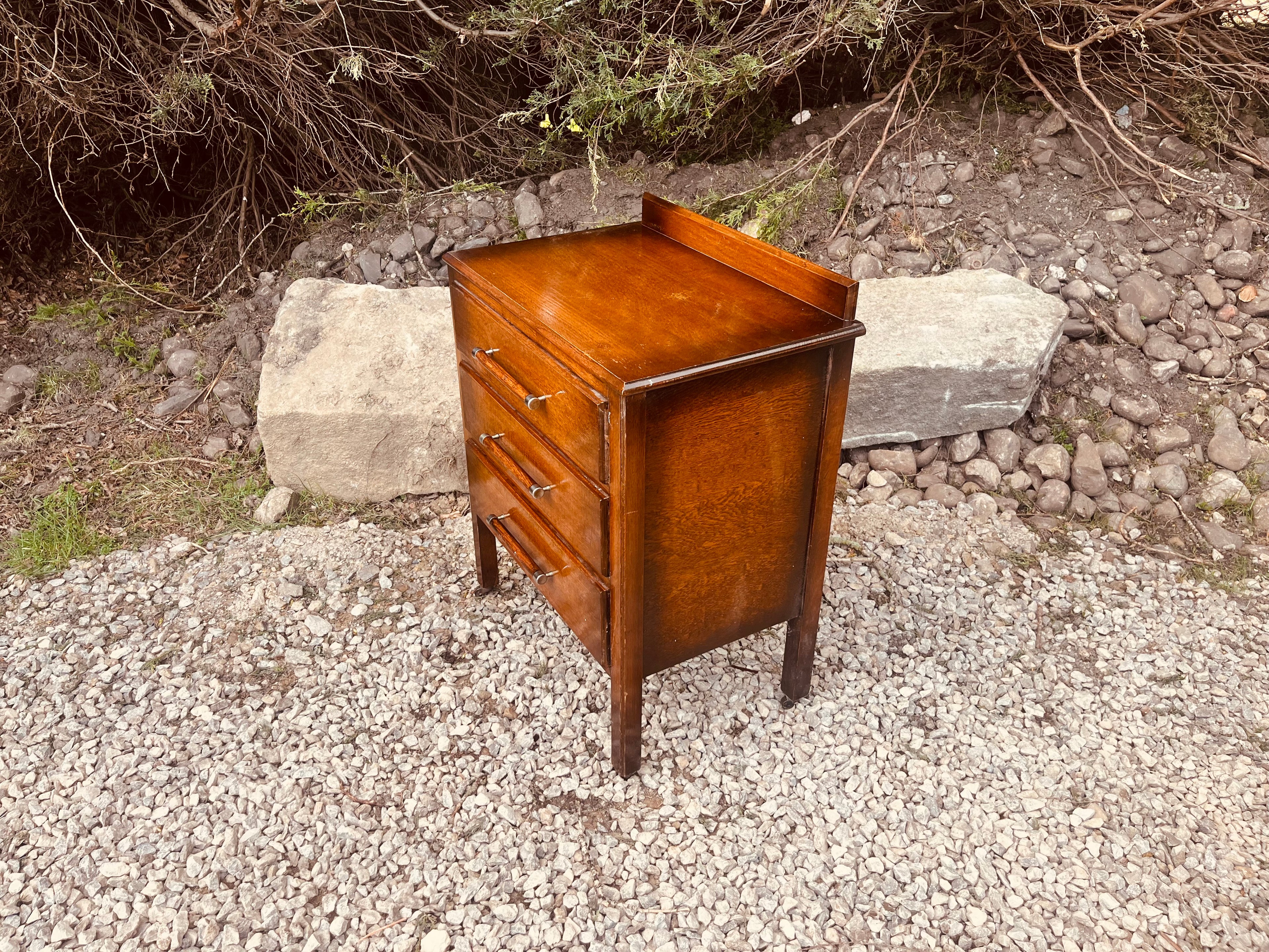 Mid Century Oak Bedside Table with Three Drawers