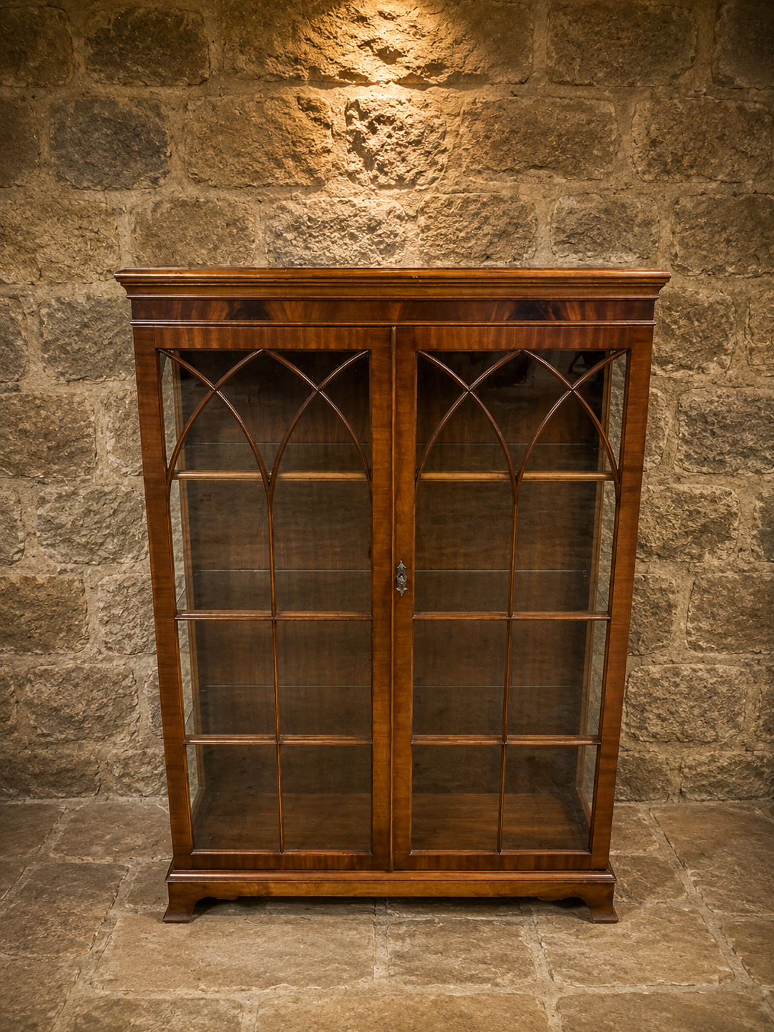 Antique Regency Flame Mahogany Glazed Bookcase Display Cabinet with Gothic Astragal Doors | c.1825–1845