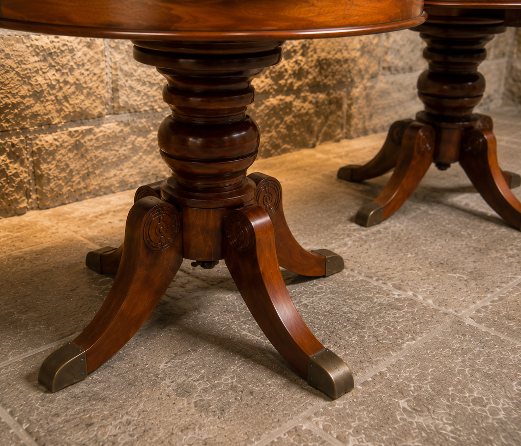 Pair of Regency Style Mahogany Lamp Tables – Vintage Round Pedestal Side Tables