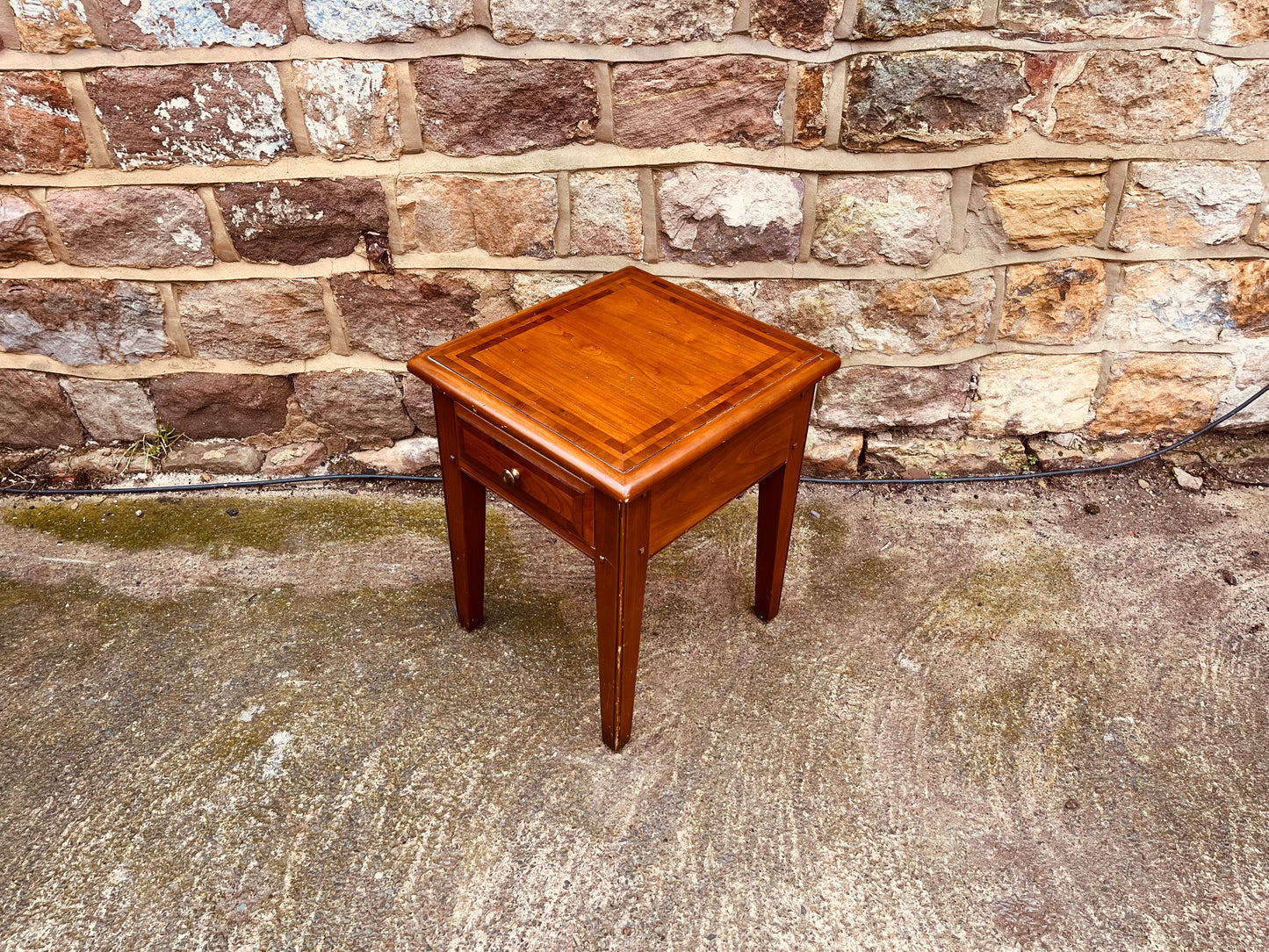 Late 20th Century Solid Wood Bedside Table with Inlaid Top – Vintage Side Table